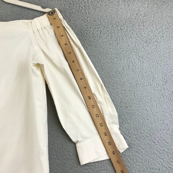 Off-Shoulder Ivory‎ Blouse With 3/4 Sleeves Elastic Neckline & Buttoned Cuffs - Picture 5 of 9